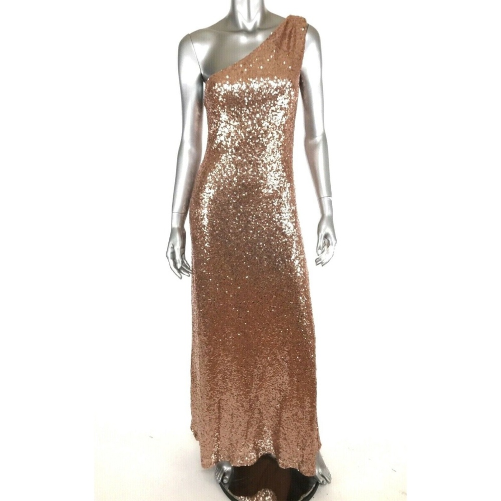 Christina Wu Maxi Dress Sz 12 Rose Gold Sequins